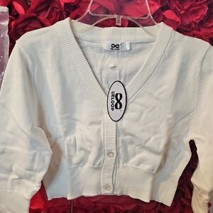 Uloop NWT Girls White Cropped Long Sleeve Cardigan Size 10/12